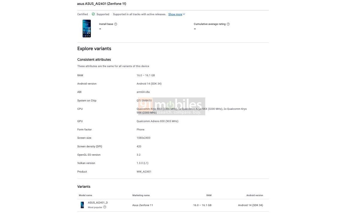 Felbukkant az Asus Zenfone 11 a Google Play Console felületén - a telefon adatlapja